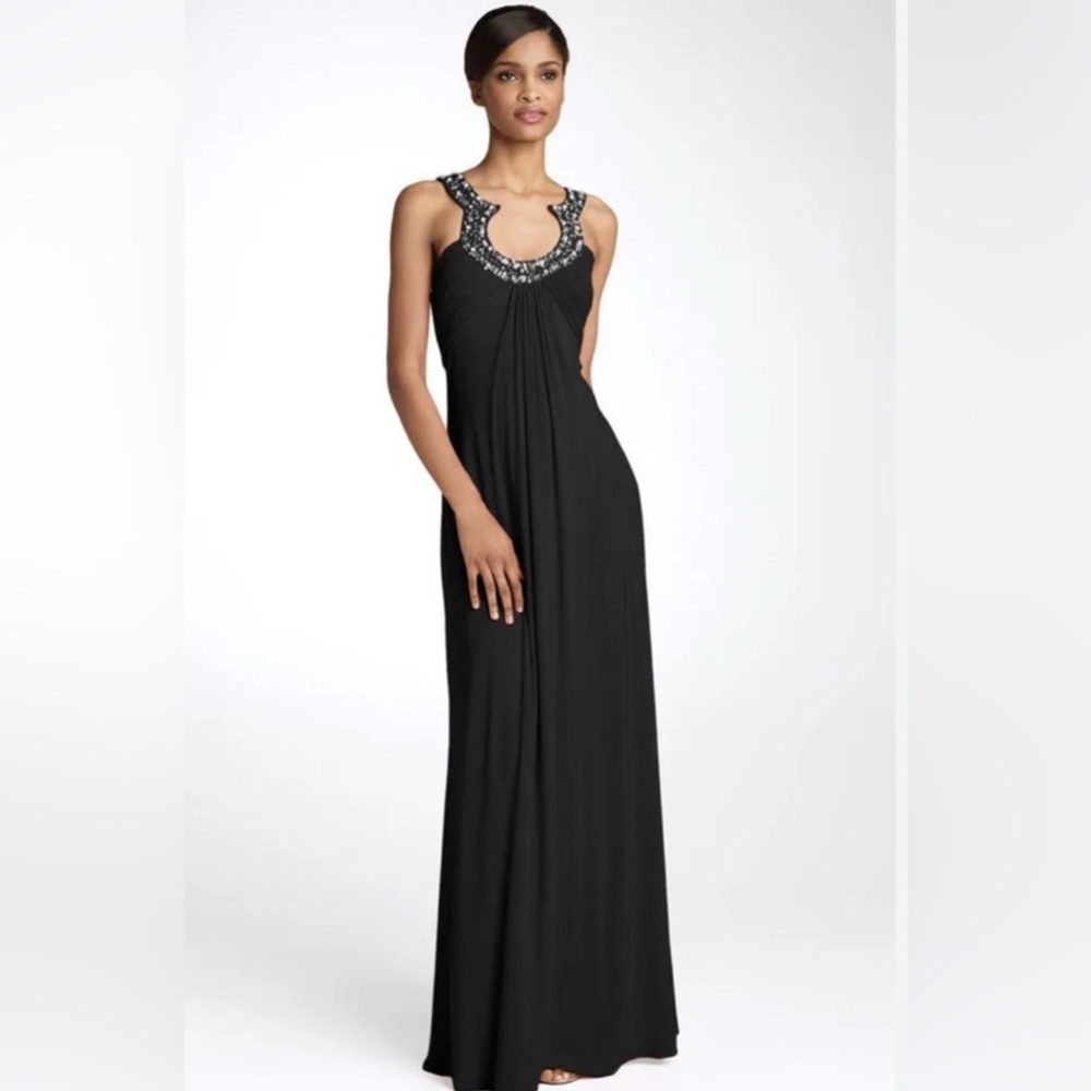 JS Boutique Black Maxi Dress with Embellished Neckline